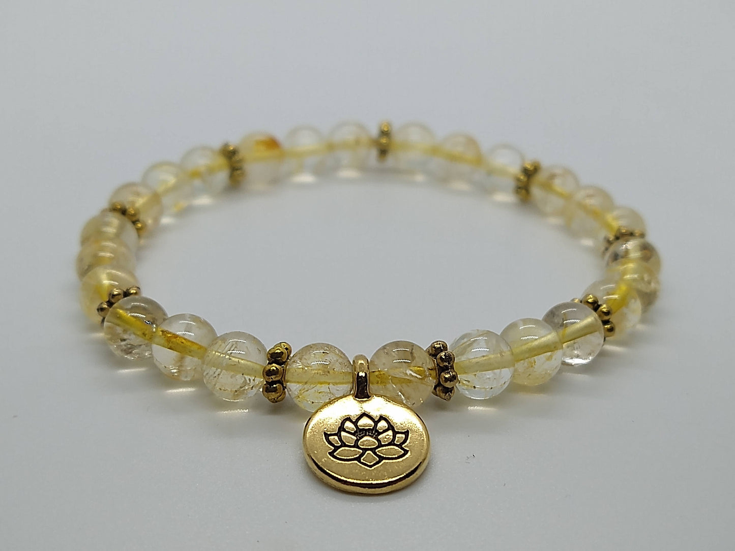 Citrine Lotus Charm Bead Bracelet