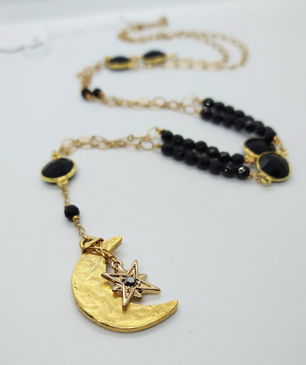 Night Wish Crecent Moon and Star Statement Necklace