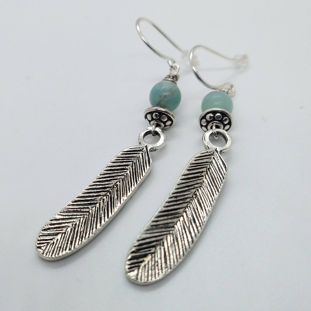 Amazonite Feather Earrings