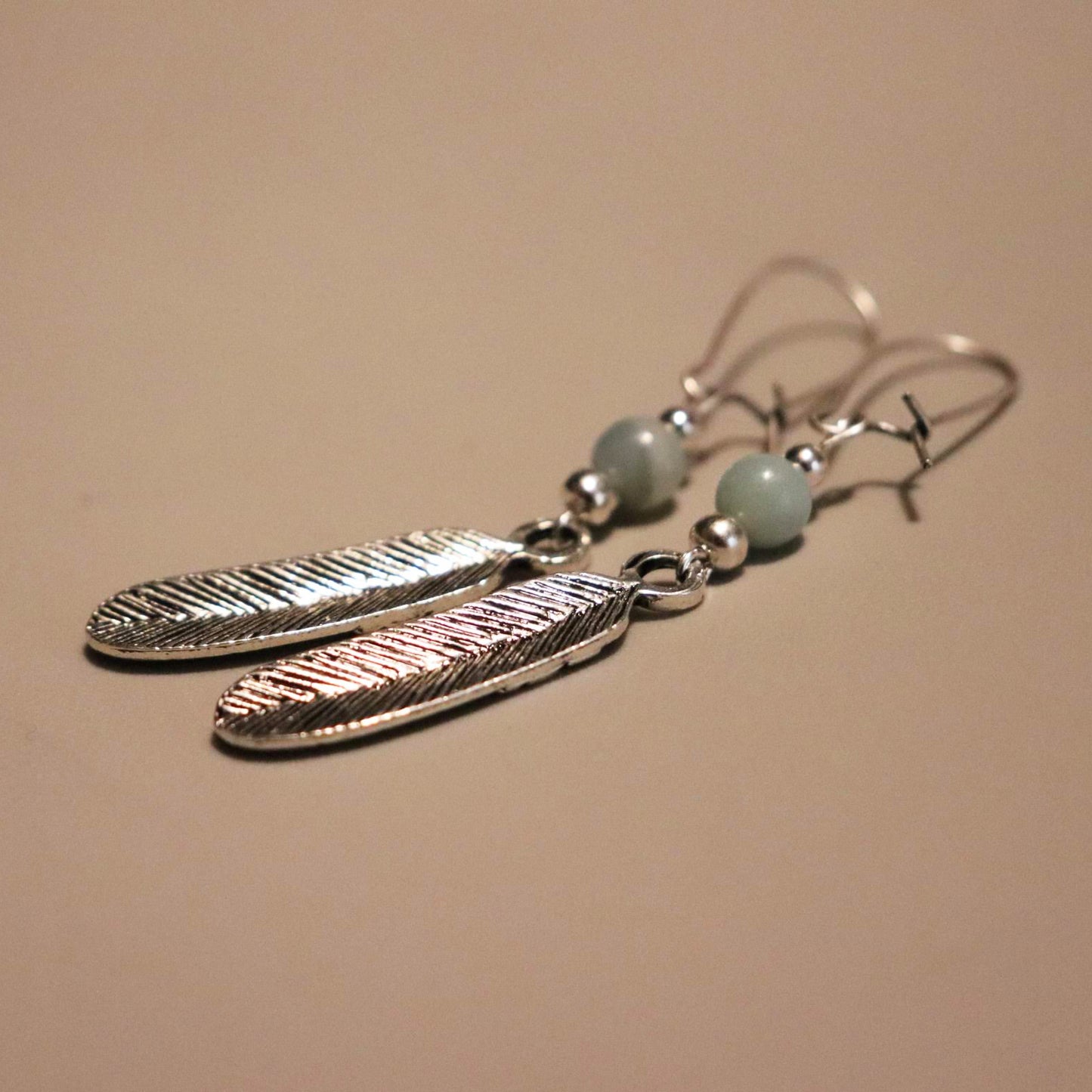 Amazonite Feather Dangle Earrings