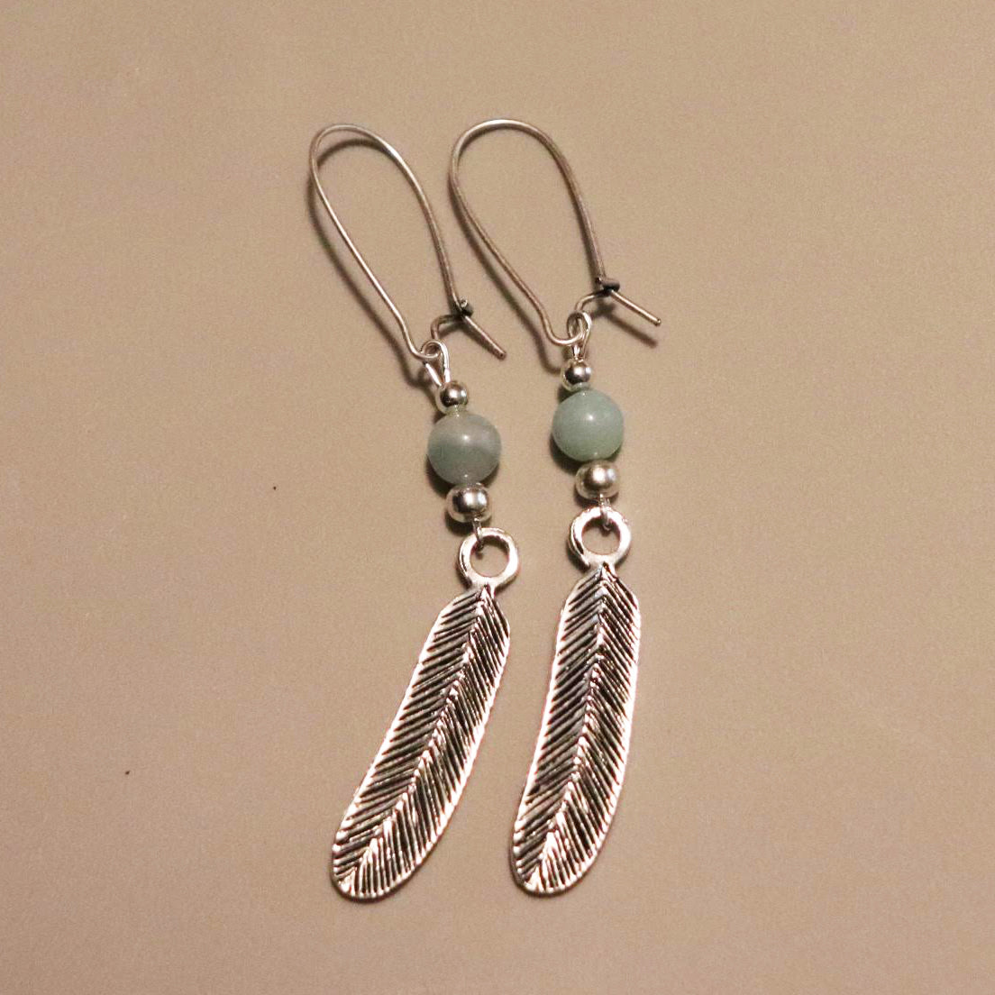 Amazonite Feather Dangle Earrings