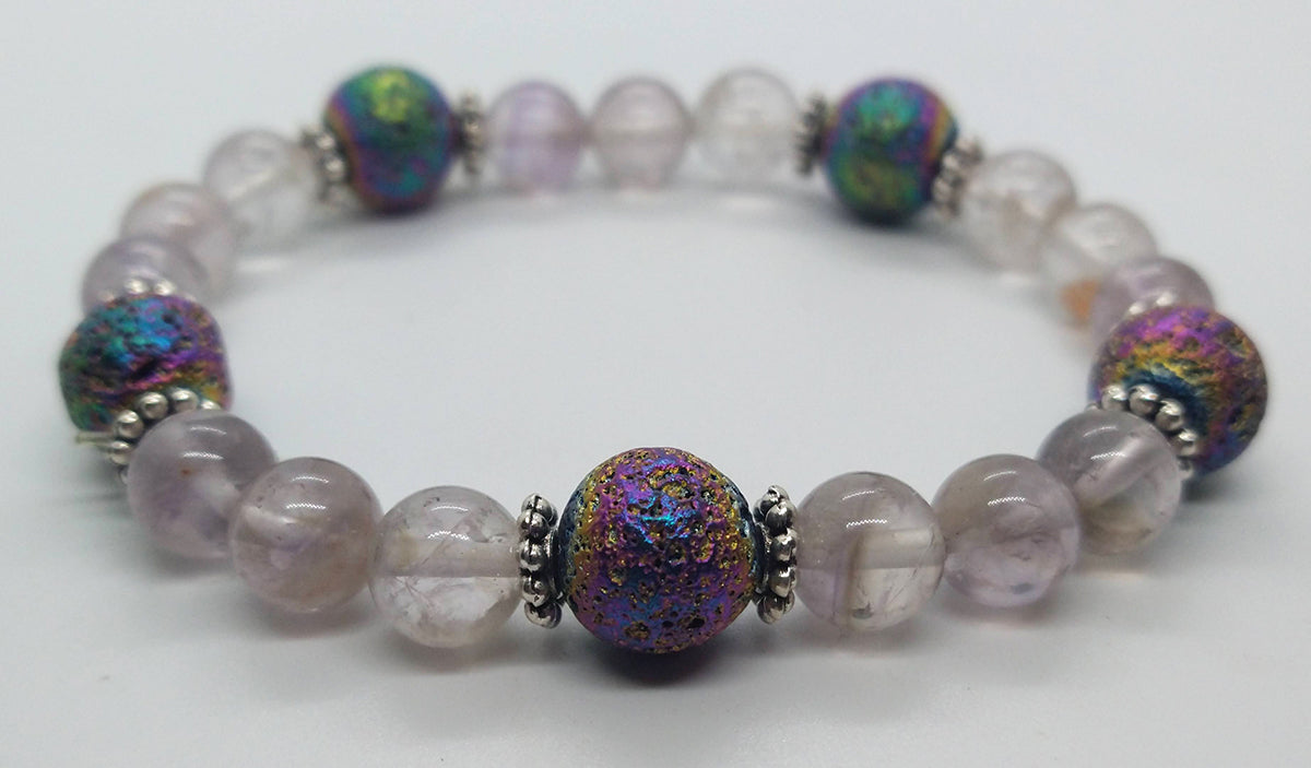 Rose Quartz Rainbow Lava stone Bracelet