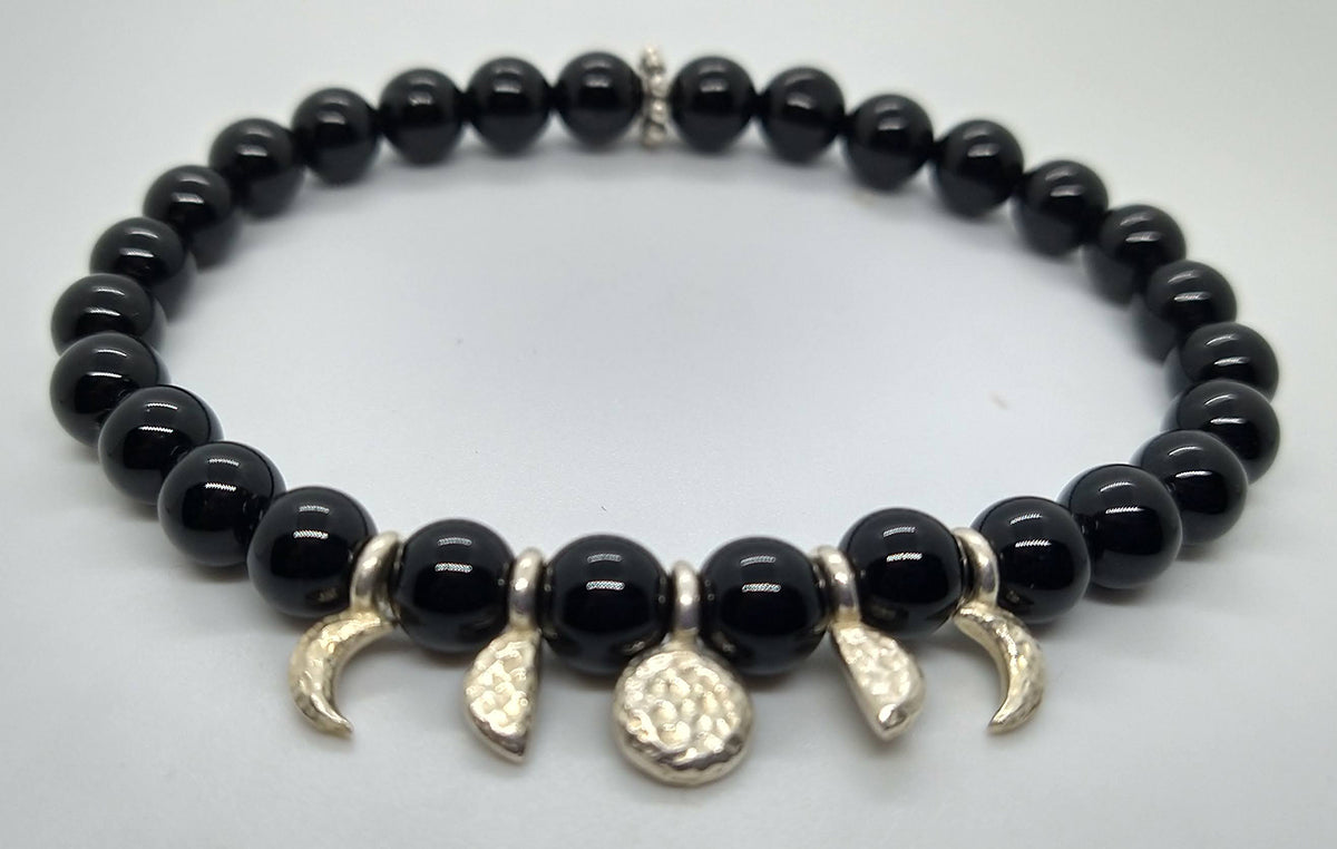 Onyx Moon Phase Bead Bracelet