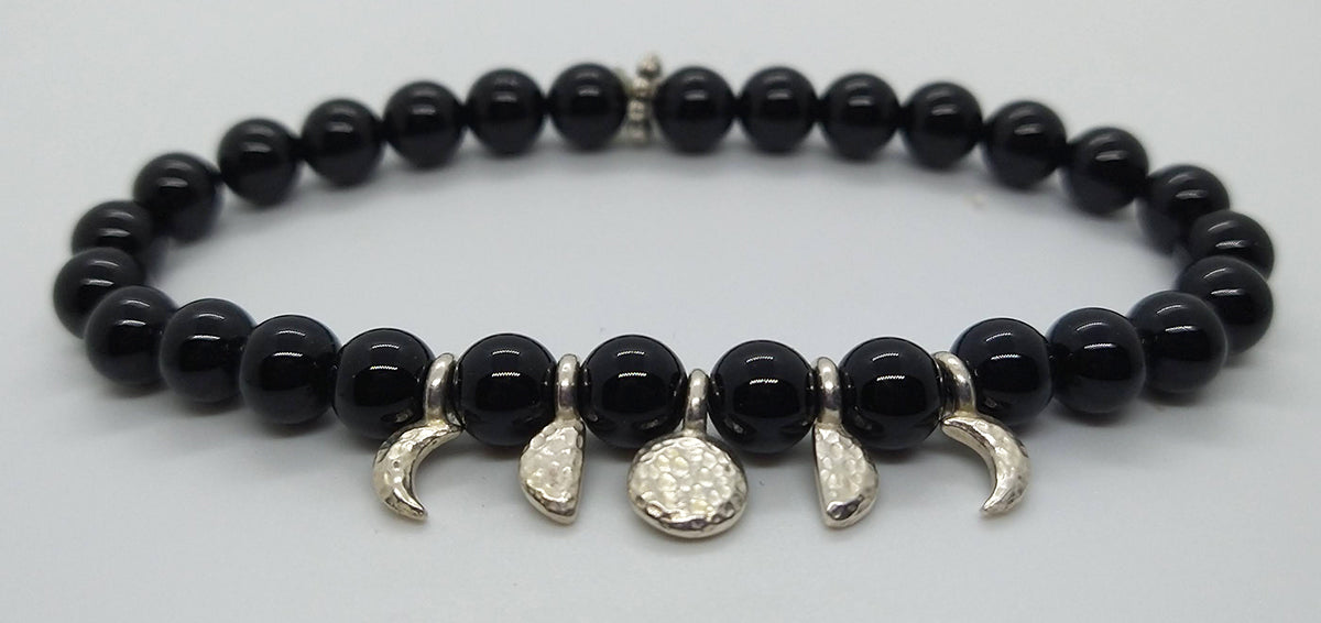 Onyx Moon Phase Bead Bracelet