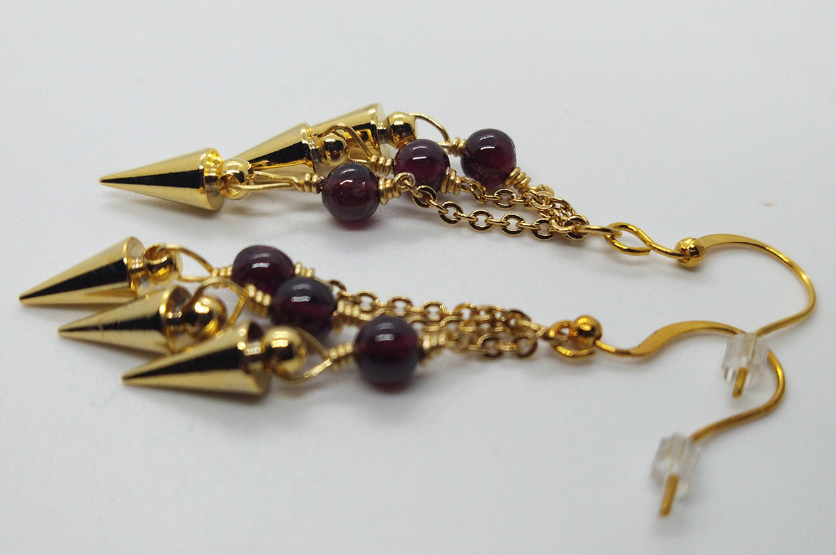 Garnet Spike Tipped Chain Earrings