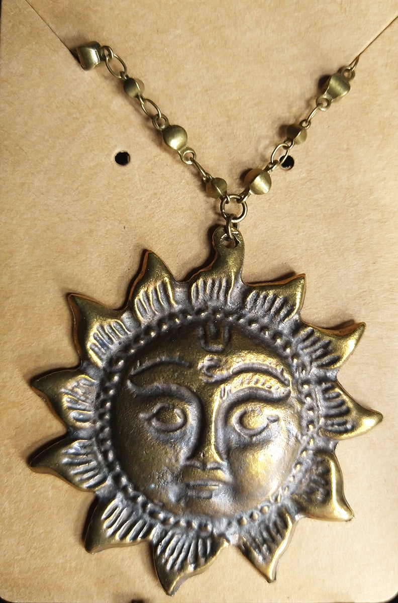 Sacral Sun Face Pendant Necklace