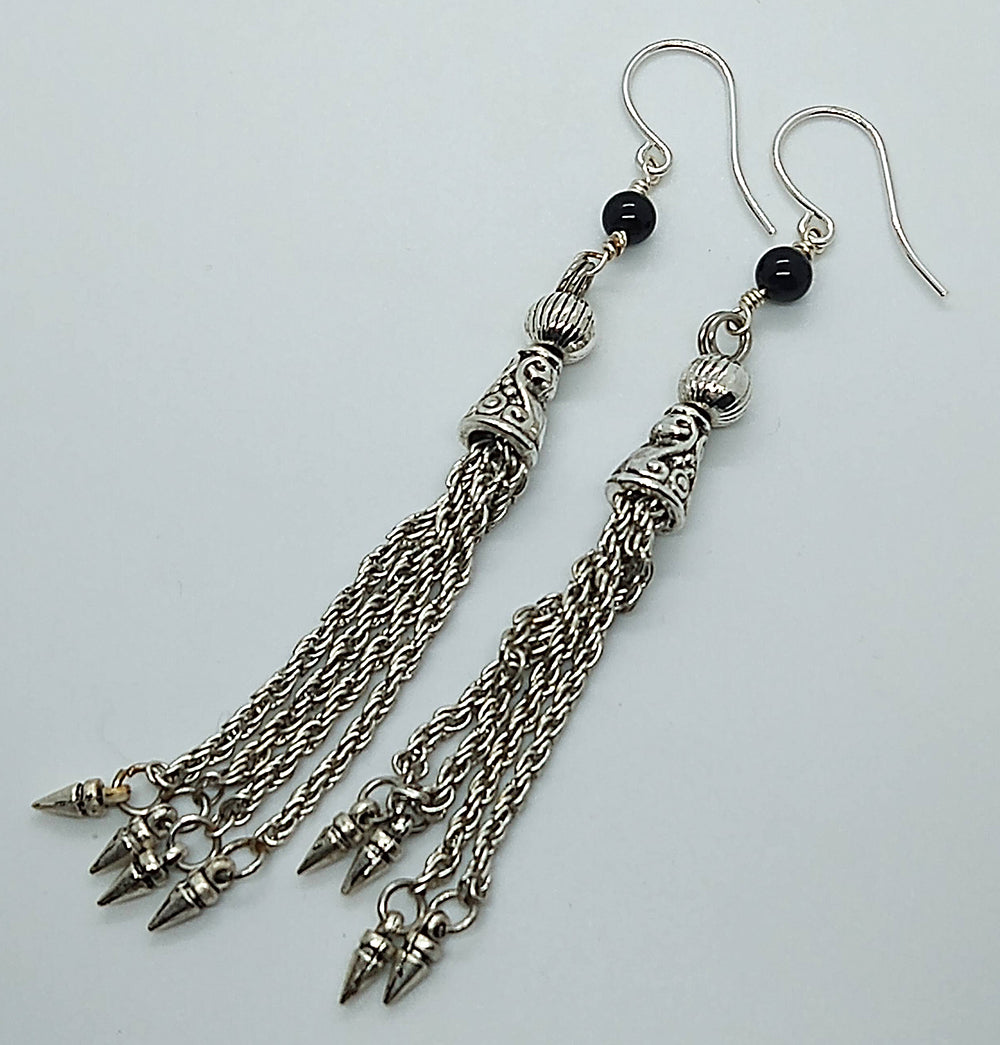 Onyx Chain Tassle Earrings