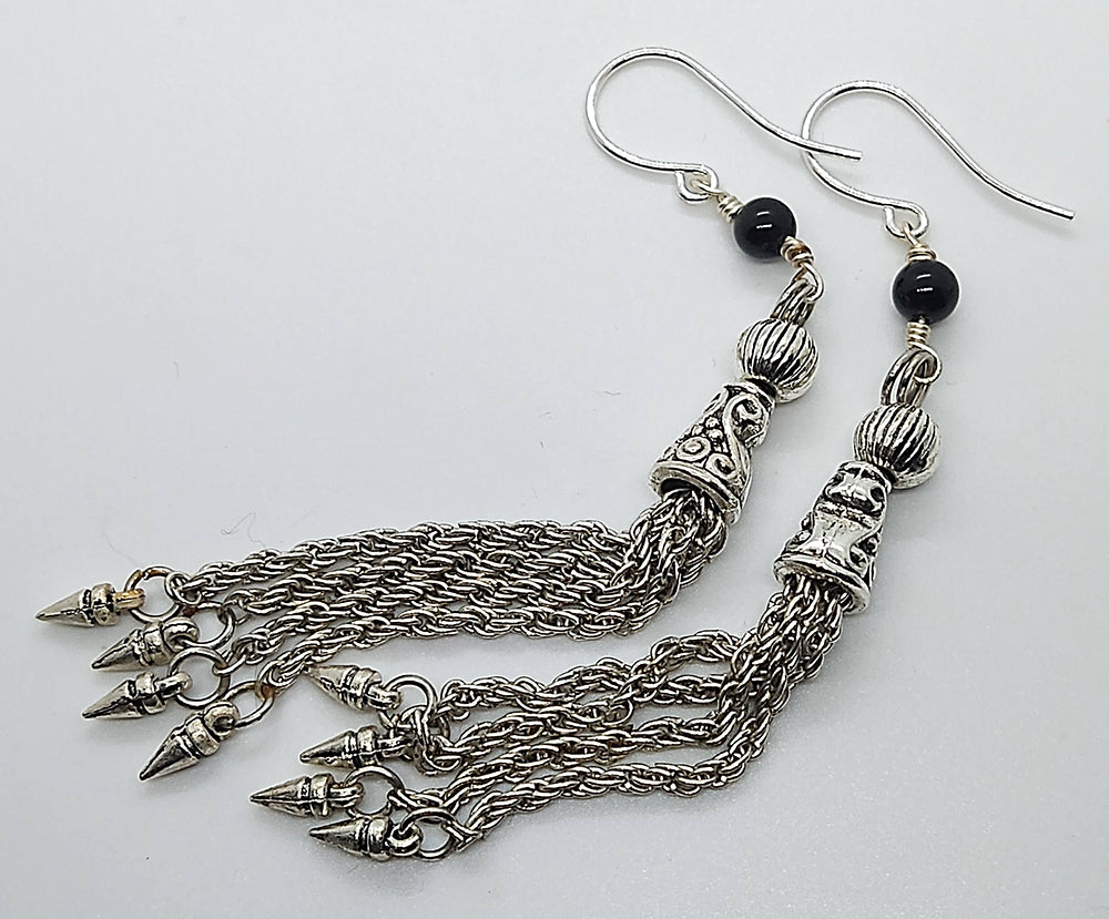 Onyx Chain Tassle Earrings
