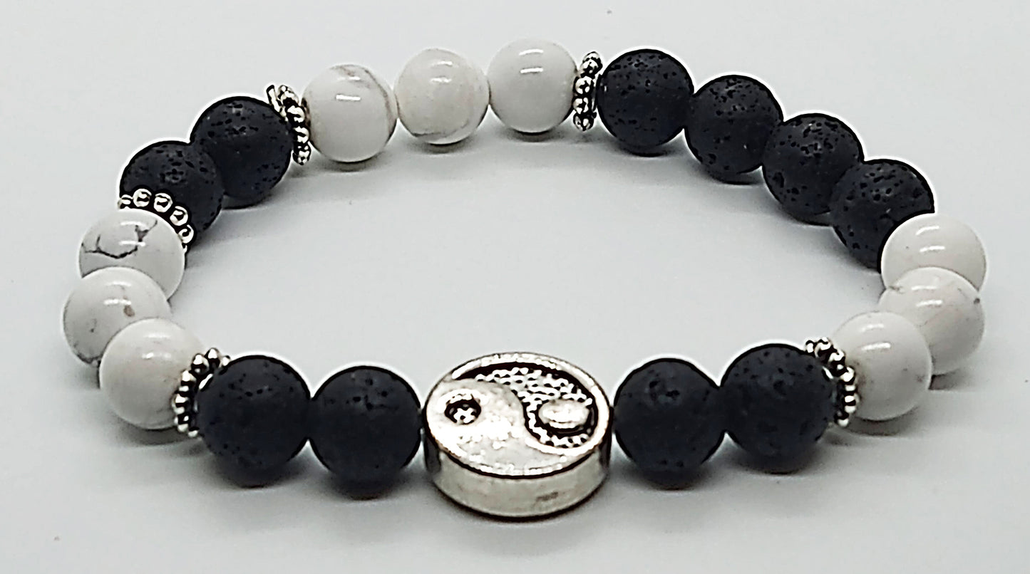Howlite Lava Stone Yin Yang Bracelet