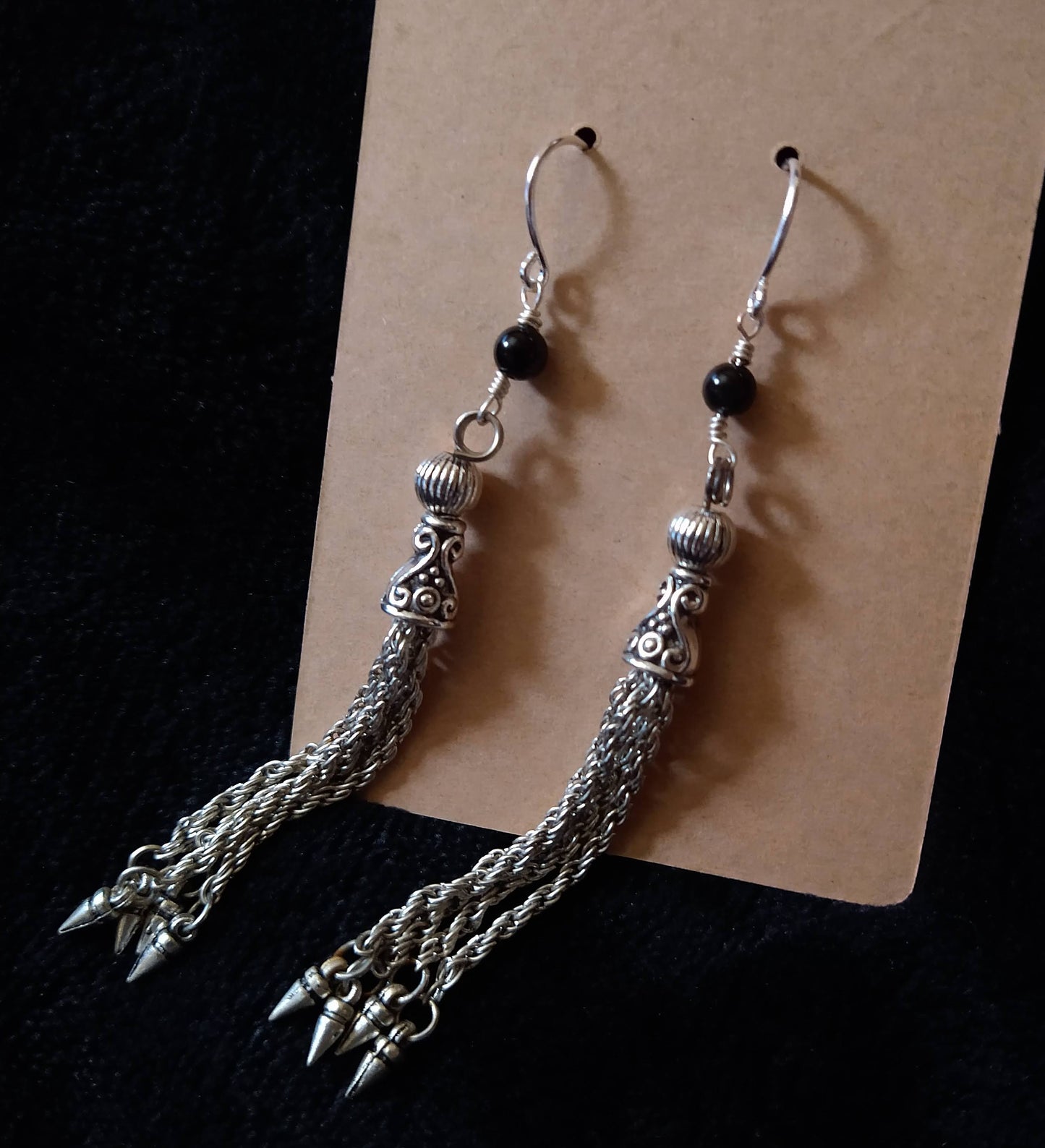 Onyx Chain Tassle Earrings