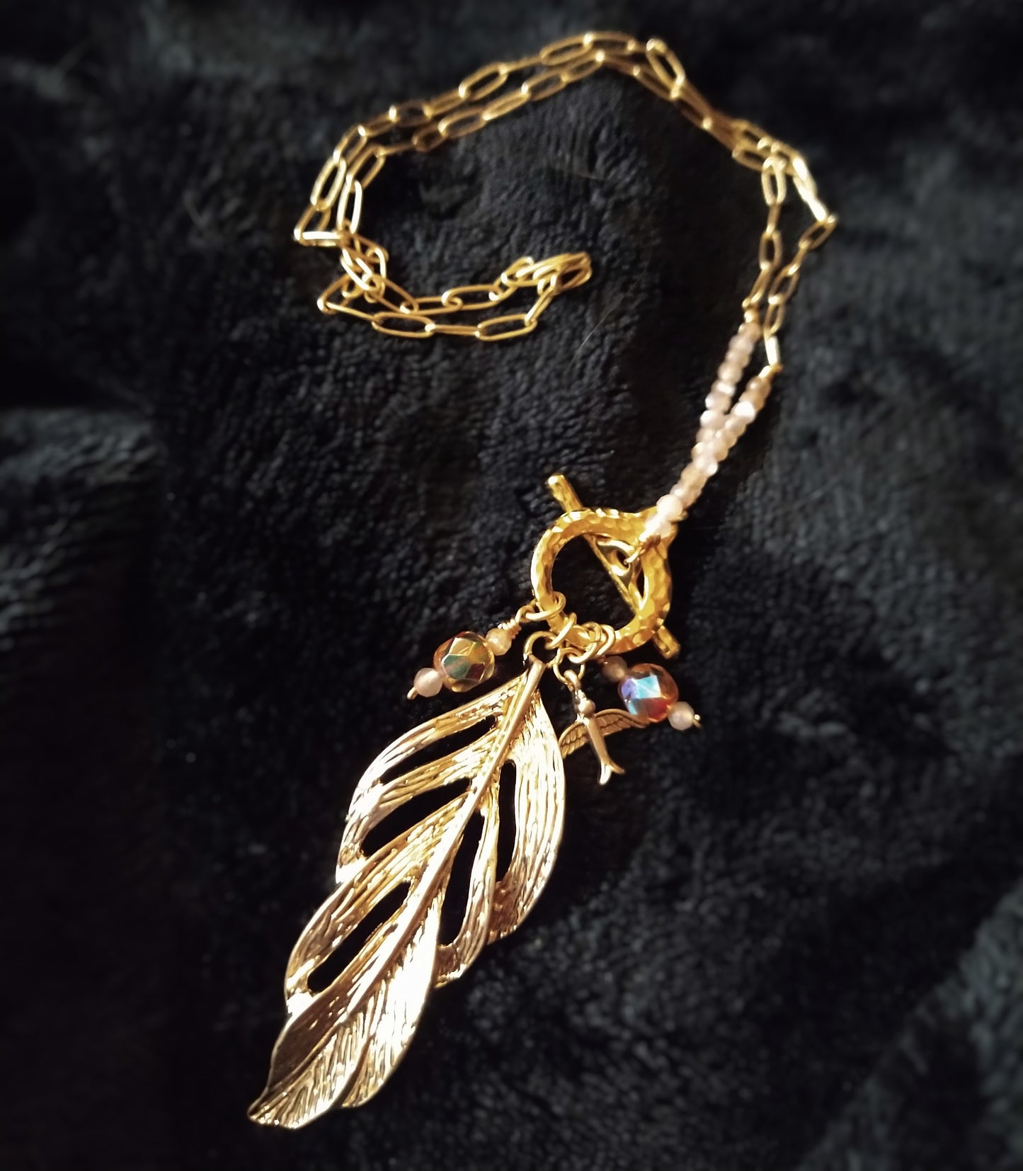 Moonstone Feather Toggle Necklace