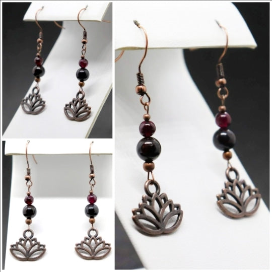 Garnet Lotus Flower Earrings