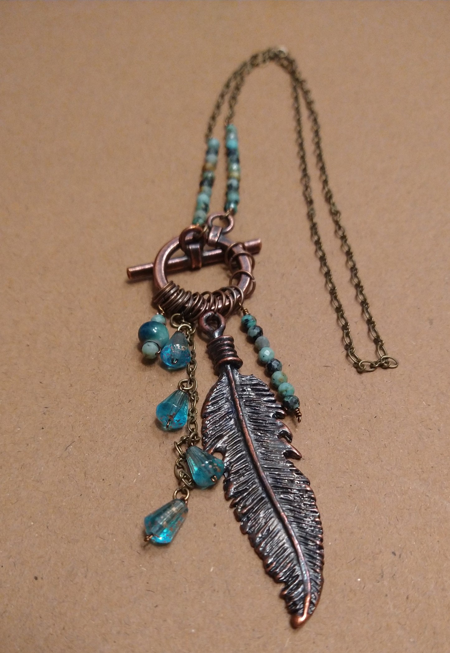 Turquoise Feather Charm Necklace