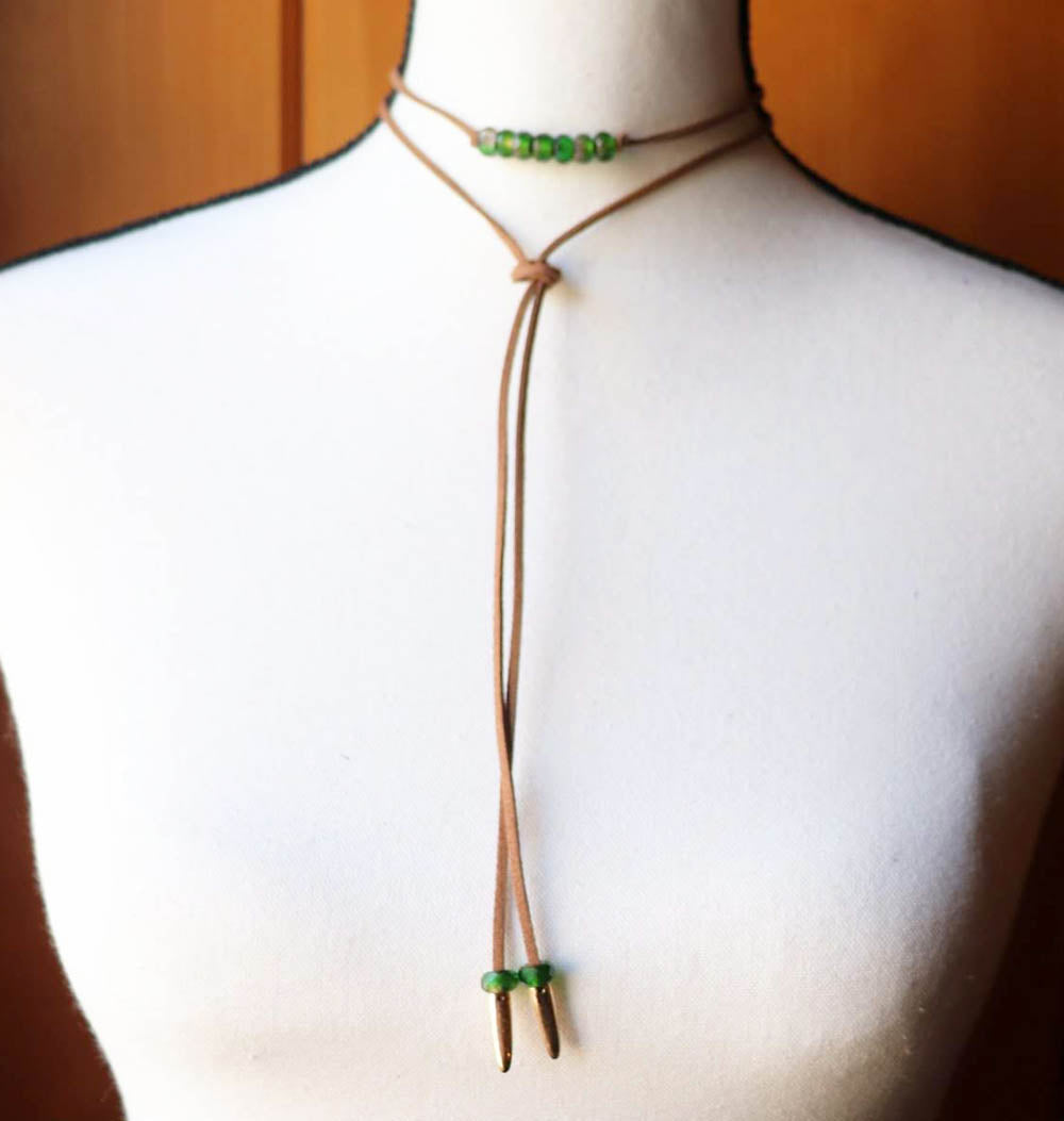 Green & Gold Bolo Wrap Necklace