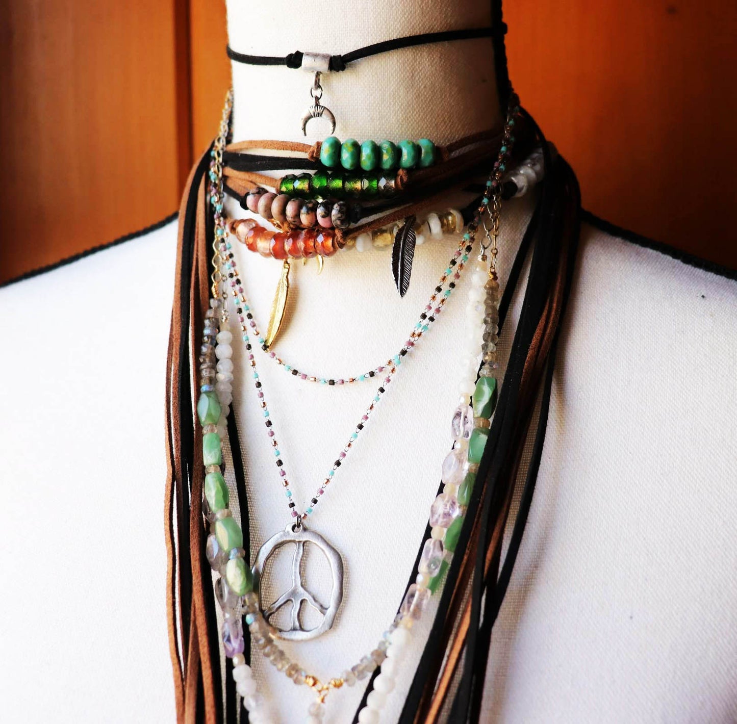 White & Gold Bead Bolo Necklace