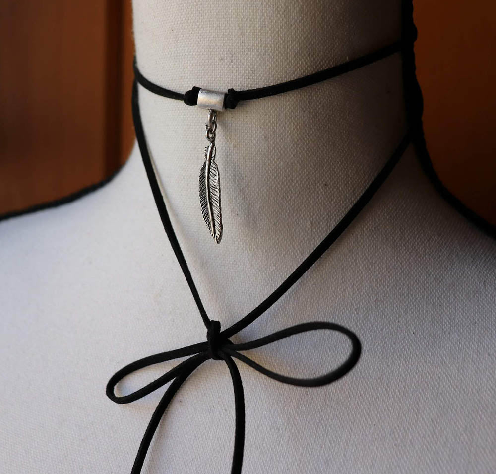 Feather Pendant Wrap Necklace