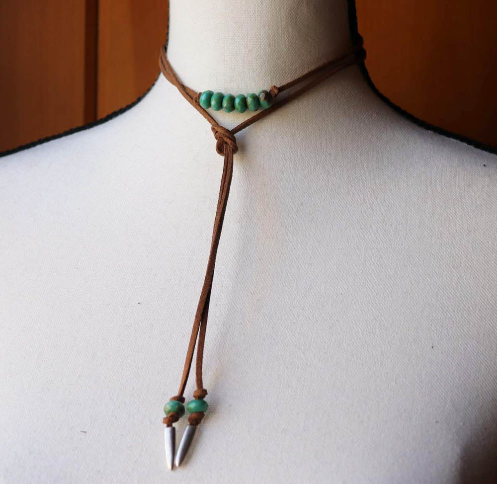 Turquoise Bead Bolo Necklace
