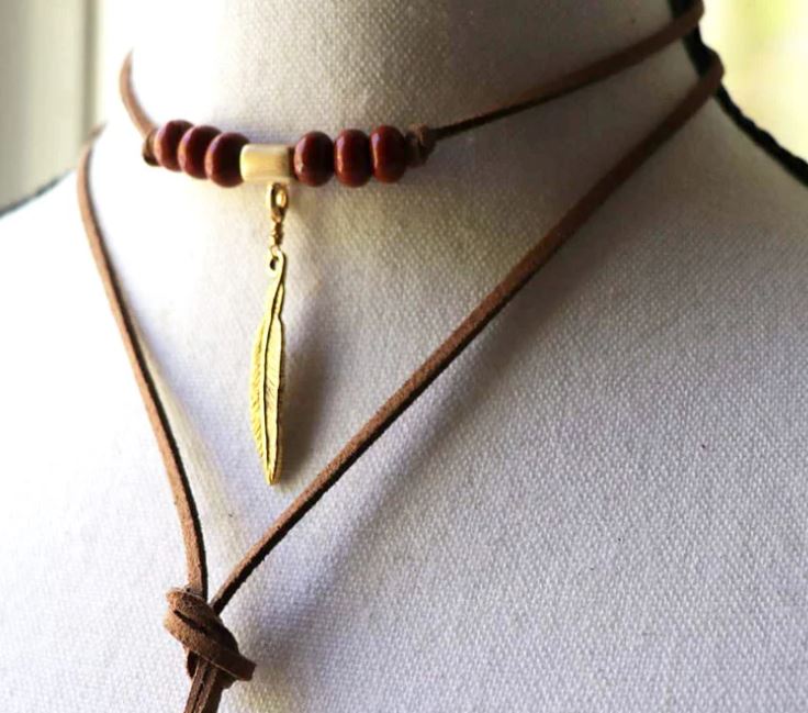 Red Jasper Feather Pendant Bolo Necklace