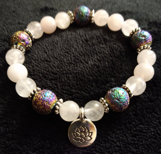 Rose Quartz Rainbow Lava stone Bracelet