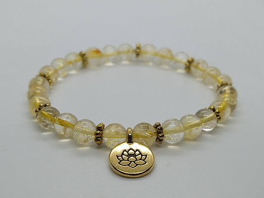 Citrine Lotus Charm Bead Bracelet
