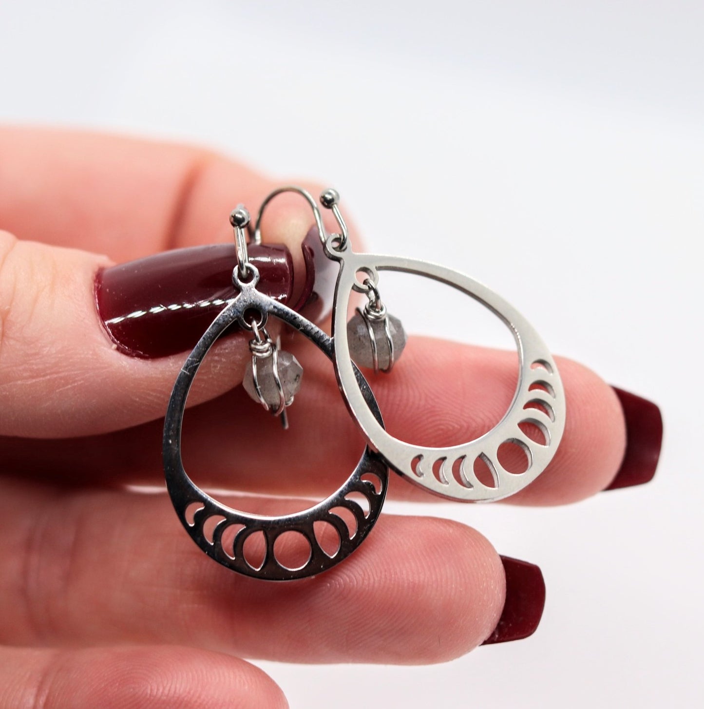 Labradorite moon phase teardrop earrings