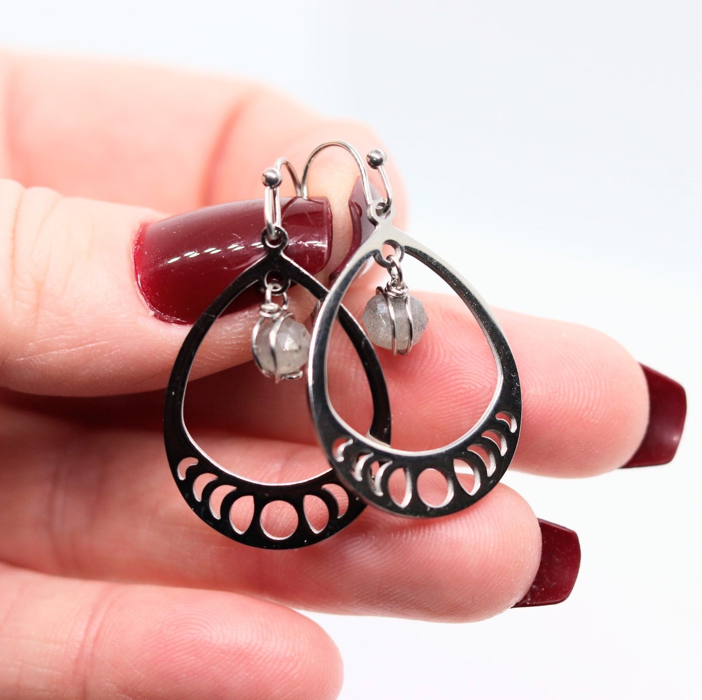 Labradorite moon phase teardrop earrings
