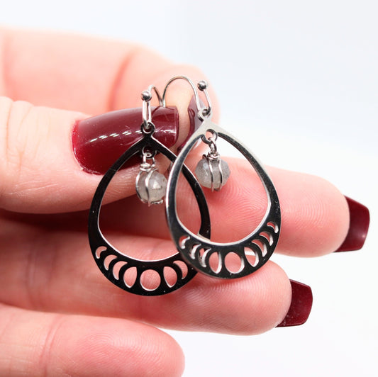 Labradorite moon phase teardrop earrings