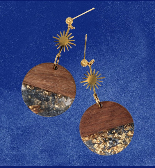 Jet celestial planetary earrings