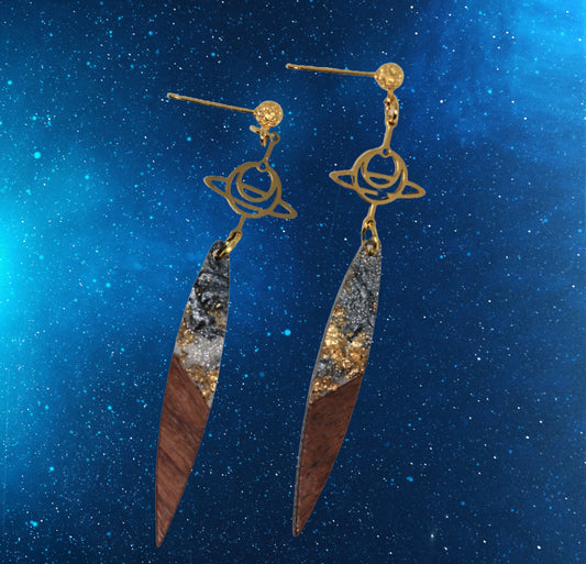 Deep space saturn celestial earrings