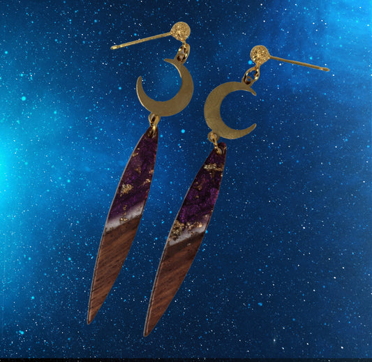 Deep purple crescent moon celestial earrings