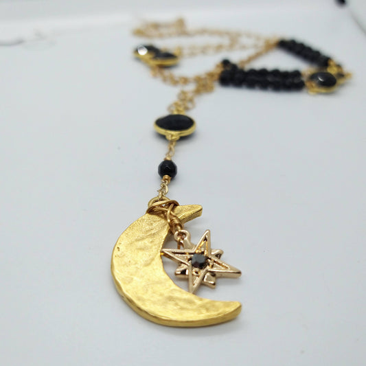 Night Wish Crecent Moon and Star Statement Necklace