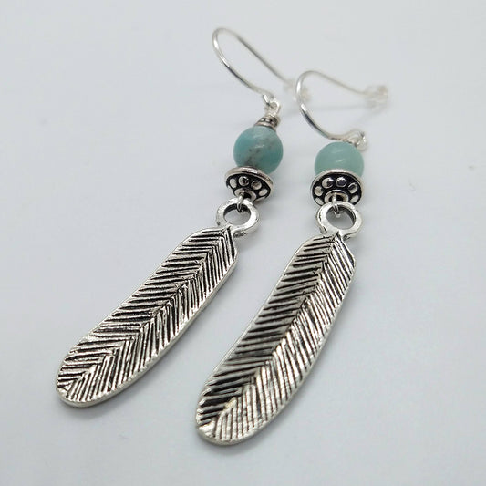 Amazonite Feather Earrings