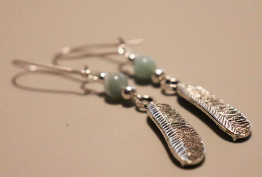 Amazonite Feather Dangle Earrings