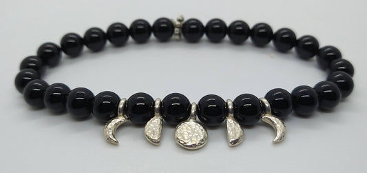 Onyx Moon Phase Bead Bracelet