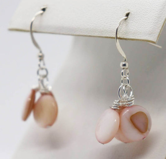 Pink Mother of Pearl Coin Dangle Earrings
