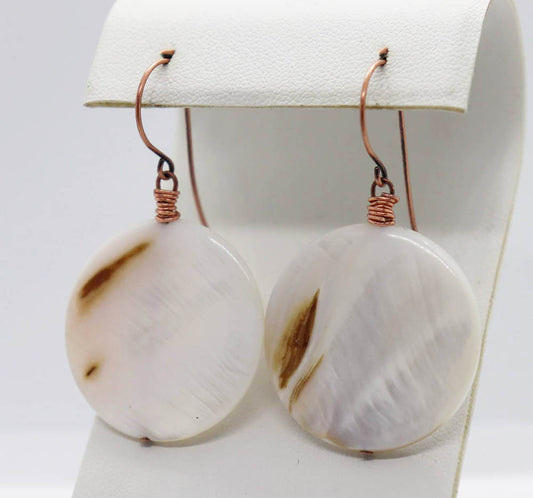 Copper Mother of Pearl Disc Earrings