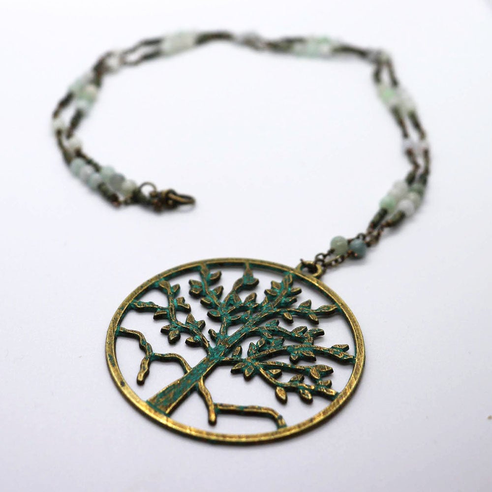 Jadeite Jade Tree of Life Beaded Necklace