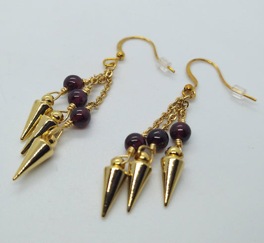 Garnet Spike Tipped Chain Earrings