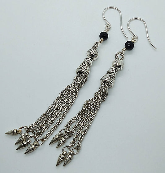 Onyx Chain Tassle Earrings