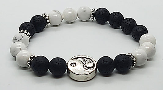Howlite Lava Stone Yin Yang Bracelet