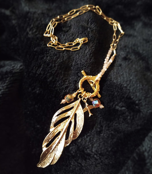 Moonstone Feather Toggle Necklace