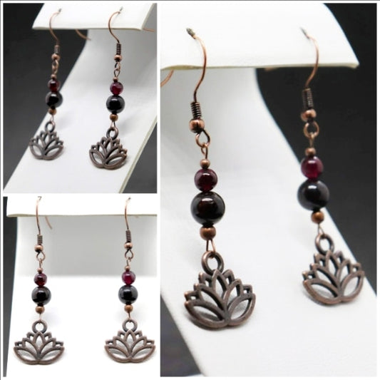 Garnet Lotus Flower Earrings