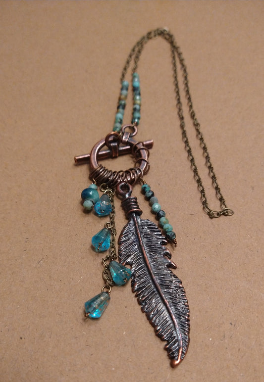 Turquoise Feather Charm Necklace