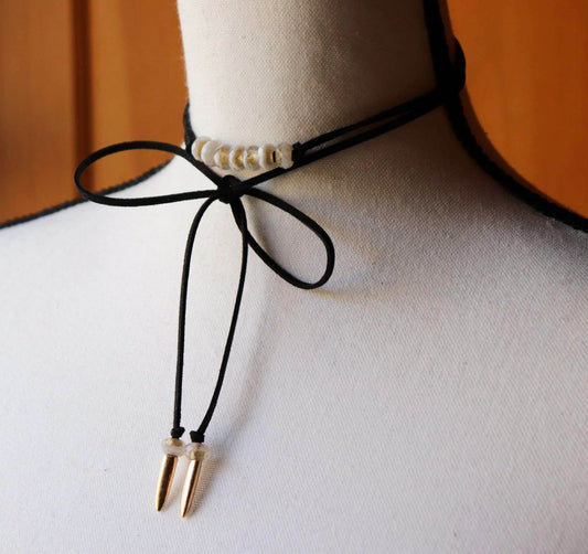 White & Gold Bead Bolo Necklace