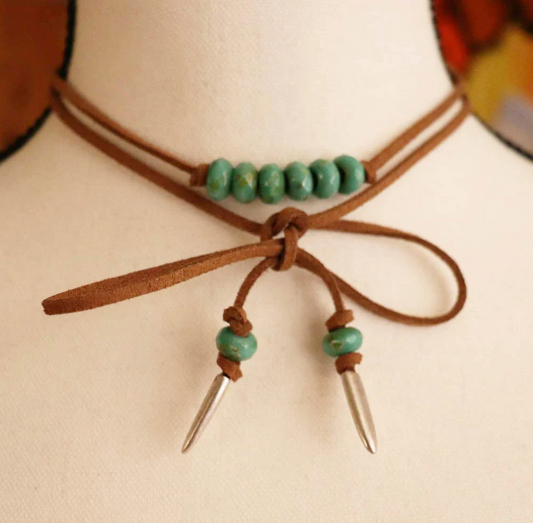 Turquoise Bead Bolo Necklace